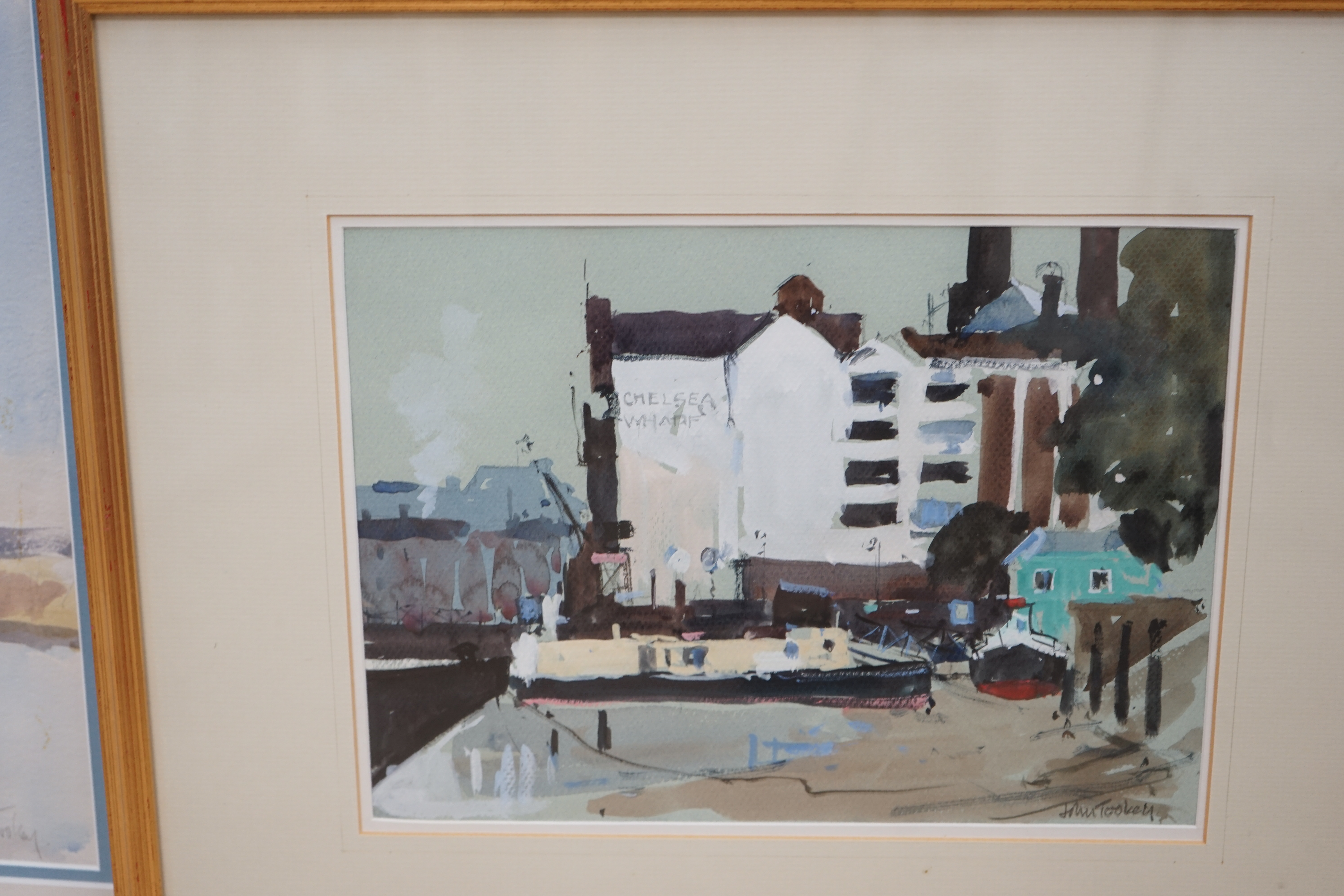 John Tookey (b.1947), three watercolours, including 'The Thames, Chelsea', two signed, largest 32 x 49cm. Condition - fair to good, some light discolouration and fading